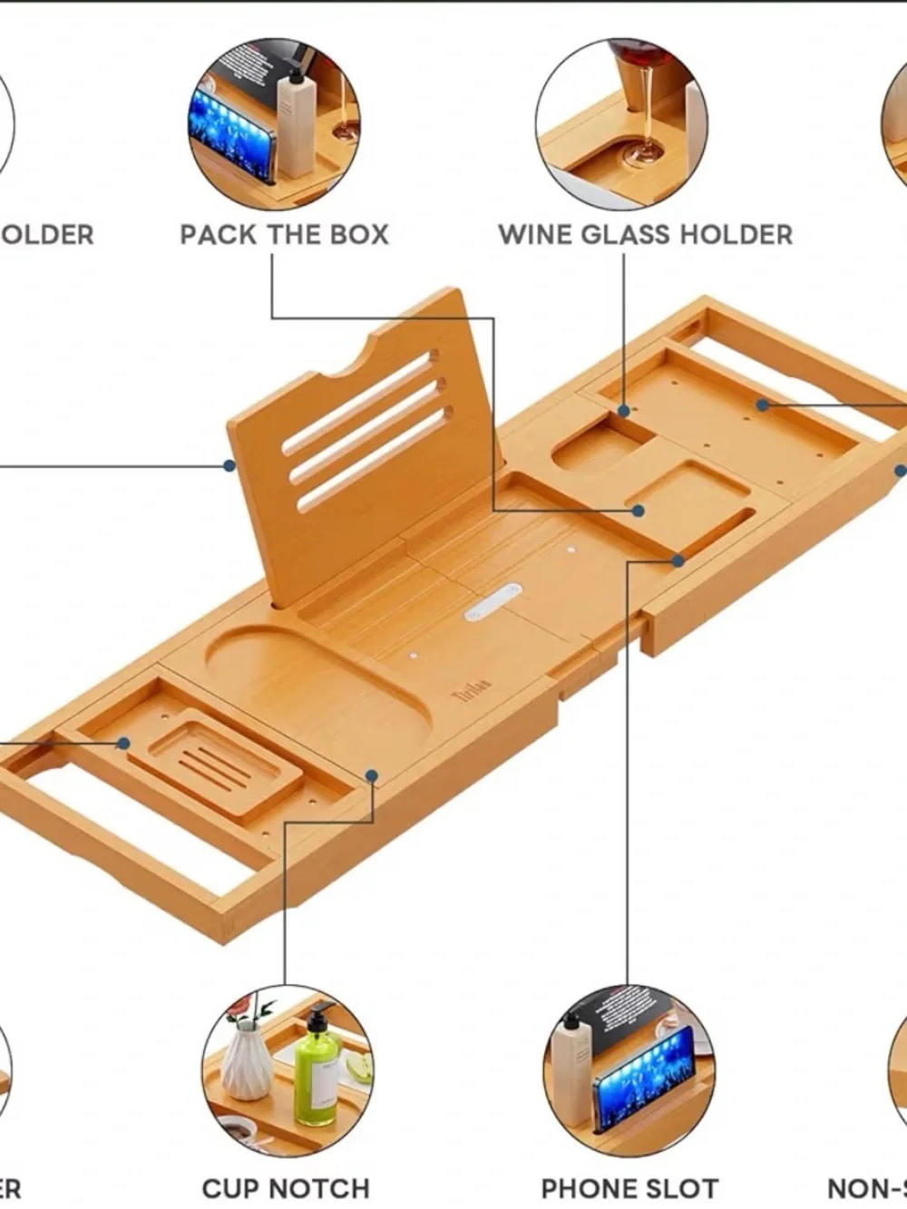 Bamboo Bath Tray Caddy - Natural Bamboo